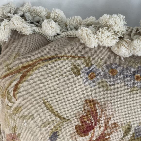Qty. 3 Petit Point Needlepoint Wool Pillows 20” Sq & 12x14 French Abusson Style - Picture 11 of 16
